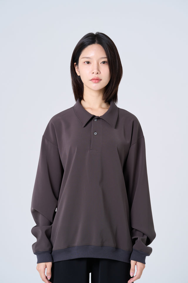 【数量限定カラー】Comfortable long-sleeve polo shirt(charcoal gray)