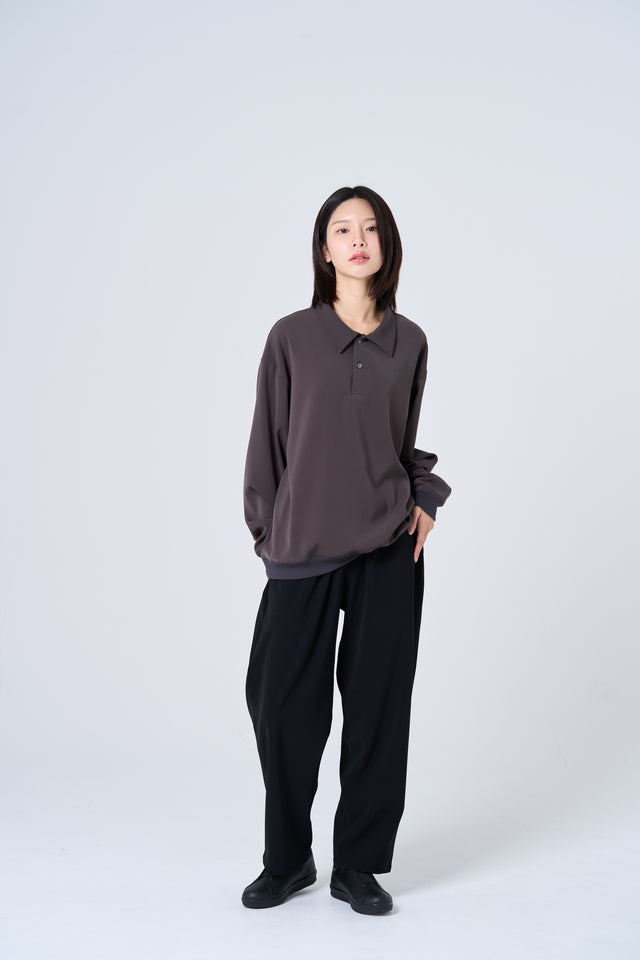 【数量限定カラー】Comfortable long-sleeve polo shirt(charcoal gray)