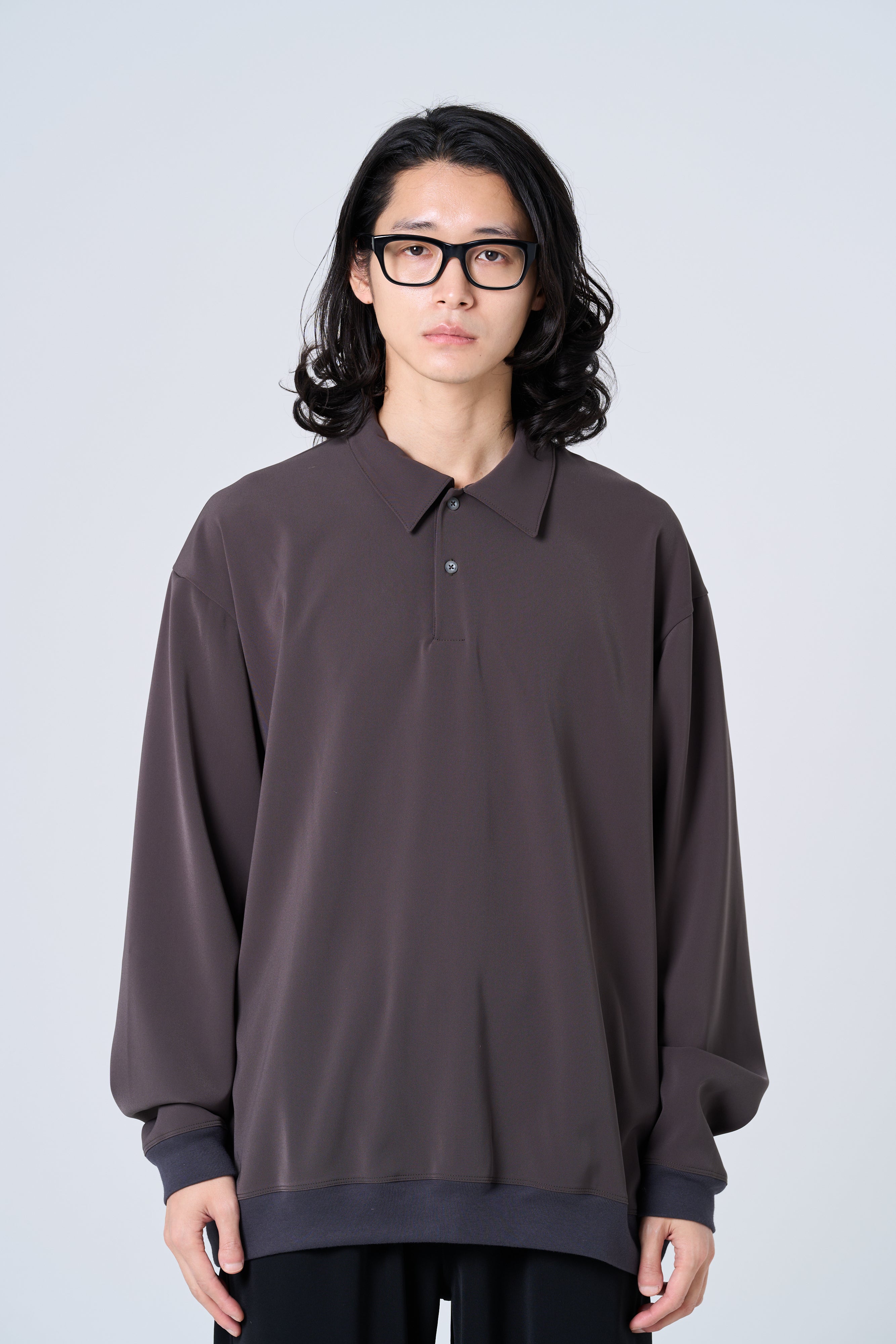 数量限定カラー】Comfortable long-sleeve polo shirt（charcoal gray